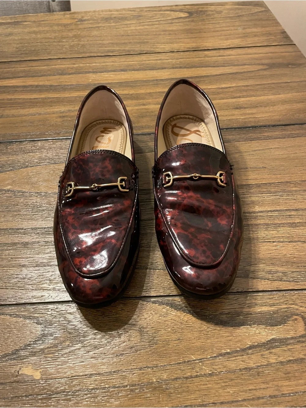 Sam Edelman Loraine Oxblood Tortoiseshell Horsebit Loafers Size 6.5 Old Money - Picture 3 of 12